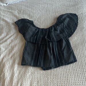 Black Striped Off-Shoulder Ruffle Crop Top and pants set